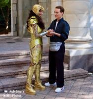 Steve Trevor (reincarnated) with Wonder Woman 1984 in gold armor